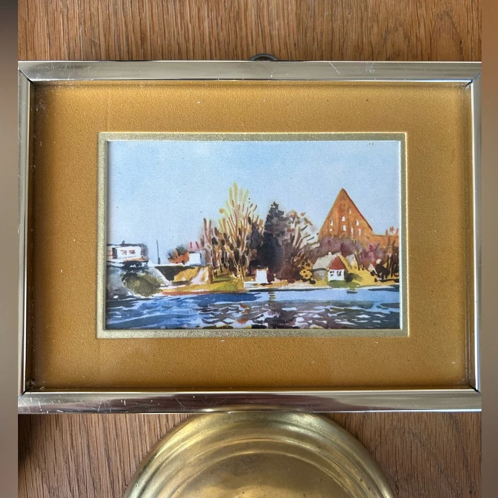 Vintage Framed Landscape Watercolour Art Print with Gold Frame - Picture 1 of 9